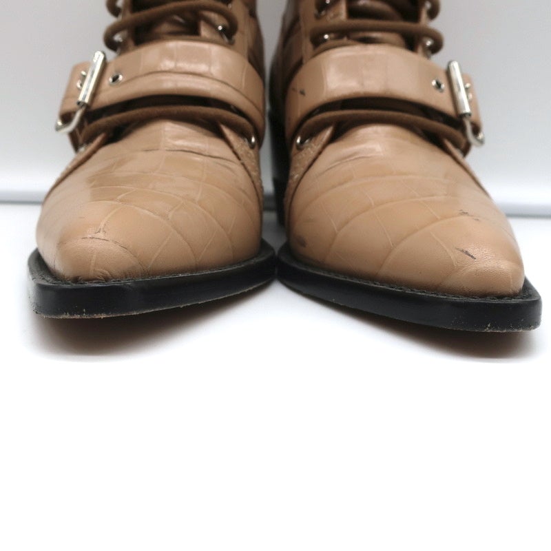 Chloe Rylee Cutout Lace-Up Ankle Boots Beige Croc-Effect Leather Size 38.5 - Celebrity Owned