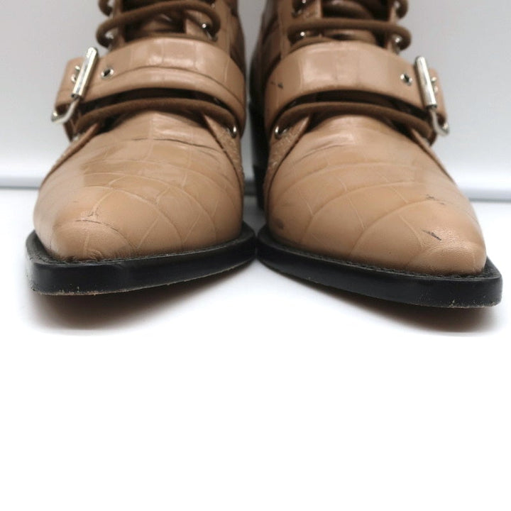 Chloe Rylee Cutout Lace-Up Ankle Boots Beige Croc-Effect Leather Size 38.5 - Celebrity Owned