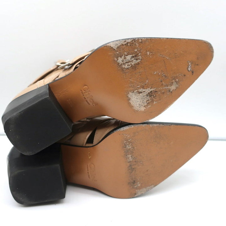 Chloe Rylee Cutout Lace-Up Ankle Boots Beige Croc-Effect Leather Size 38.5 - Celebrity Owned