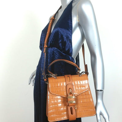 Chloe Small Aby Day Bag Autumnal Brown Croc-Embossed Leather Crossbody Tote NEW - Celebrity Owned
