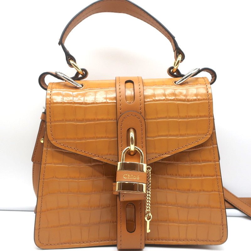 Chloe Small Aby Day Bag Autumnal Brown Croc-Embossed Leather Crossbody Tote NEW - Celebrity Owned