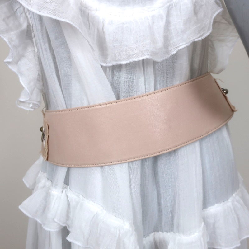 Chloe Tie-Front Wide Belt Floral Embroidered Light Pink Leather Size 80 US 32 - Celebrity Owned
