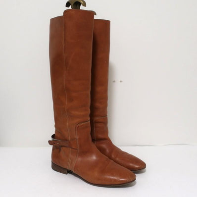 Chloe Tucson Riding Boots Brown Leather and Metal Size 39 Knee High Flat Boots - Celebrity Owned