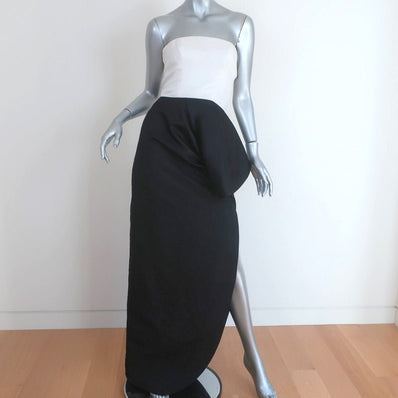 Christian Dior Boutique Strapless Gown White/Black Bicolor Silk Faille Size US 2 - Celebrity Owned