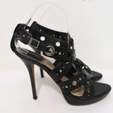 Christian Dior Bubble Sandals Black Lizard-Embossed Leather Size 39 Strappy Heel - Celebrity Owned