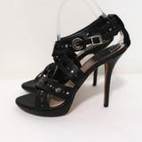 Christian Dior Bubble Sandals Black Lizard-Embossed Leather Size 39 Strappy Heel - Celebrity Owned
