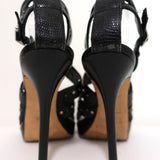 Christian Dior Bubble Sandals Black Lizard-Embossed Leather Size 39 Strappy Heel - Celebrity Owned