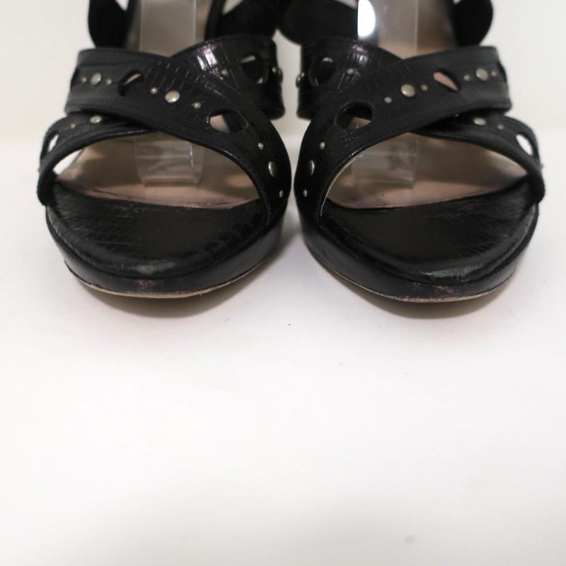 Christian Dior Bubble Sandals Black Lizard-Embossed Leather Size 39 Strappy Heel - Celebrity Owned