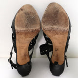 Christian Dior Bubble Sandals Black Lizard-Embossed Leather Size 39 Strappy Heel - Celebrity Owned