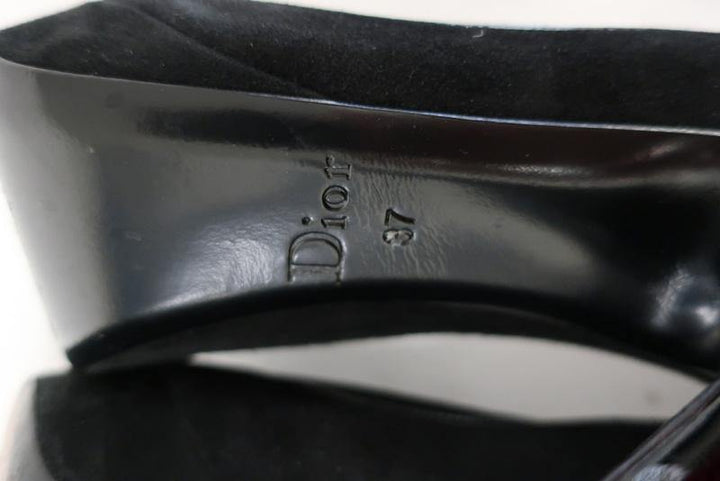 Christian Dior D Charm Pump Black Suede &amp; Satin Size 37 Platform Heel - Celebrity Owned