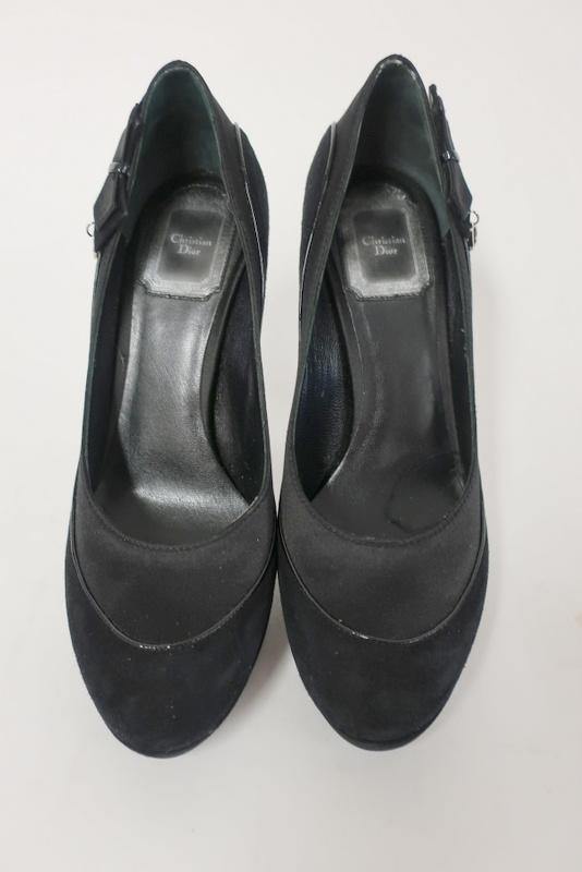 Christian Dior D Charm Pump Black Suede &amp; Satin Size 37 Platform Heel - Celebrity Owned