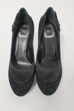 Christian Dior D Charm Pump Black Suede & Satin Size 37 Platform Heel - Celebrity Owned