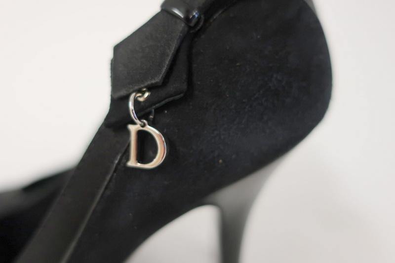 Christian Dior D Charm Pump Black Suede &amp; Satin Size 37 Platform Heel - Celebrity Owned