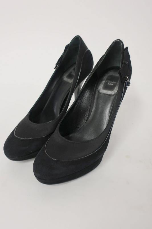 Christian Dior D Charm Pump Black Suede &amp; Satin Size 37 Platform Heel - Celebrity Owned