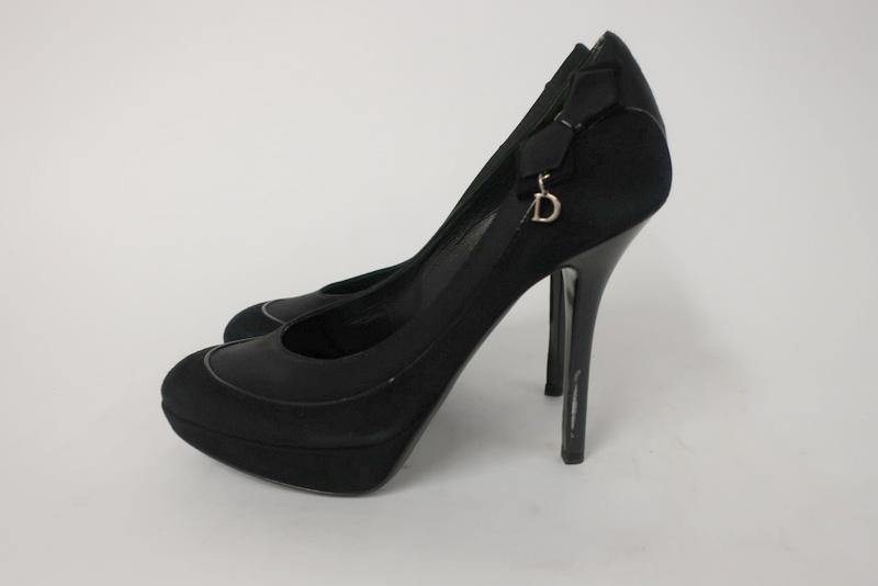 Christian Dior D Charm Pump Black Suede &amp; Satin Size 37 Platform Heel - Celebrity Owned