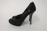 Christian Dior D Charm Pump Black Suede & Satin Size 37 Platform Heel - Celebrity Owned