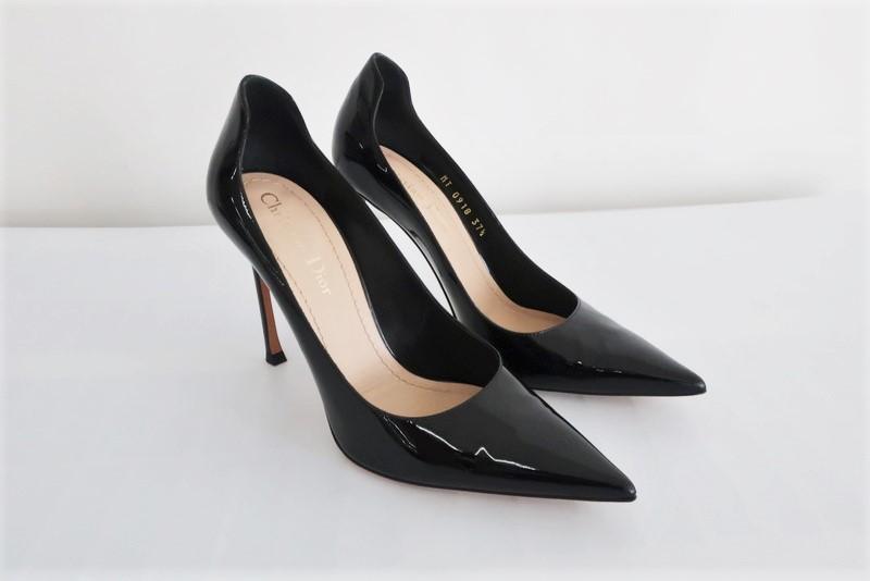 Christian Dior D-Moi Pumps Black Patent Leather Size 37.5 Pointed
