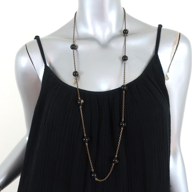 Christian Dior Logo Bead Necklace Black/Gold - Celebrity Owned