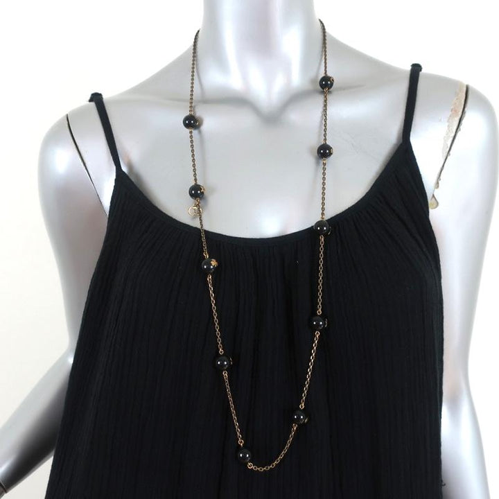 Christian Dior Logo Bead Necklace Black/Gold - Celebrity Owned