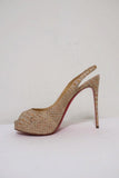 Christian Louboutin No Prive 120 Slingback Pumps Snake-Print Cork Size 36.5 - Celebrity Owned