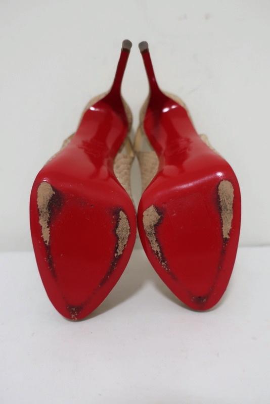 Christian Louboutin No Prive 120 Slingback Pumps Snake-Print Cork Size 36.5 - Celebrity Owned