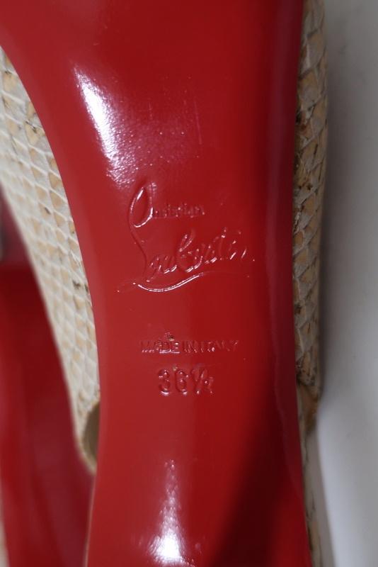 Christian Louboutin No Prive 120 Slingback Pumps Snake-Print Cork Size 36.5 - Celebrity Owned