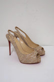 Christian Louboutin No Prive 120 Slingback Pumps Snake-Print Cork Size 36.5 - Celebrity Owned