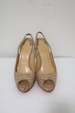 Christian Louboutin No Prive 120 Slingback Pumps Snake-Print Cork Size 36.5 - Celebrity Owned
