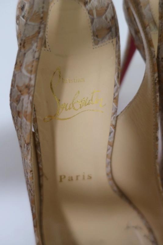 Christian Louboutin No Prive 120 Slingback Pumps Snake-Print Cork Size 36.5 - Celebrity Owned