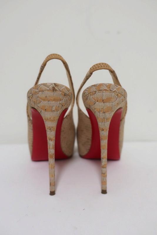 Christian Louboutin No Prive 120 Slingback Pumps Snake-Print Cork Size 36.5 - Celebrity Owned