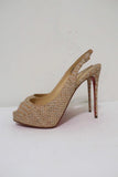 Christian Louboutin No Prive 120 Slingback Pumps Snake-Print Cork Size 36.5 - Celebrity Owned