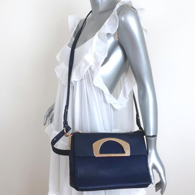 Mini Leather Messenger in Navy