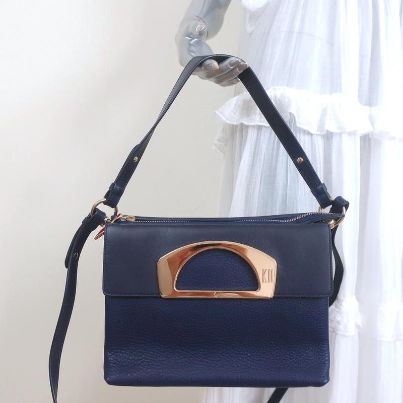Christian Louboutin Passage Messenger Bag Navy Pebbled Leather Shoulder Bag - Celebrity Owned