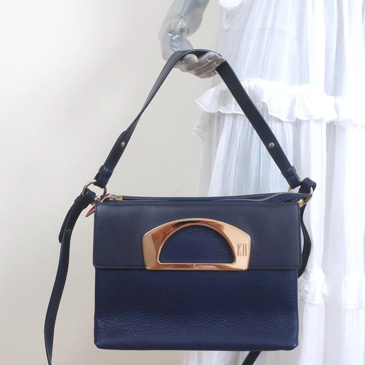 Christian Louboutin Passage Messenger Bag Navy Pebbled Leather Shoulder Bag - Celebrity Owned