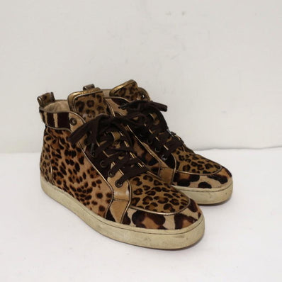 Christian Louboutin Rantus Orlato High Top Sneakers Leopard Pony Hair Size 39 - Celebrity Owned