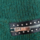 Christopher Kane Zip Sweater Emerald Crystal-Embellished Knit Size Extra Small - Celebrity Owned