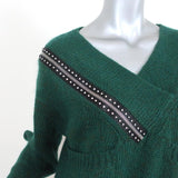 Christopher Kane Zip Sweater Emerald Crystal-Embellished Knit Size Extra Small - Celebrity Owned