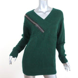 Christopher Kane Zip Sweater Emerald Crystal-Embellished Knit Size Extra Small - Celebrity Owned
