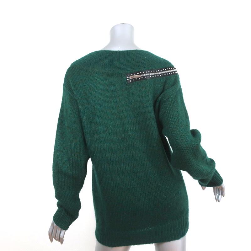 Christopher Kane Zip Sweater Emerald Crystal-Embellished Knit Size Extra Small - Celebrity Owned