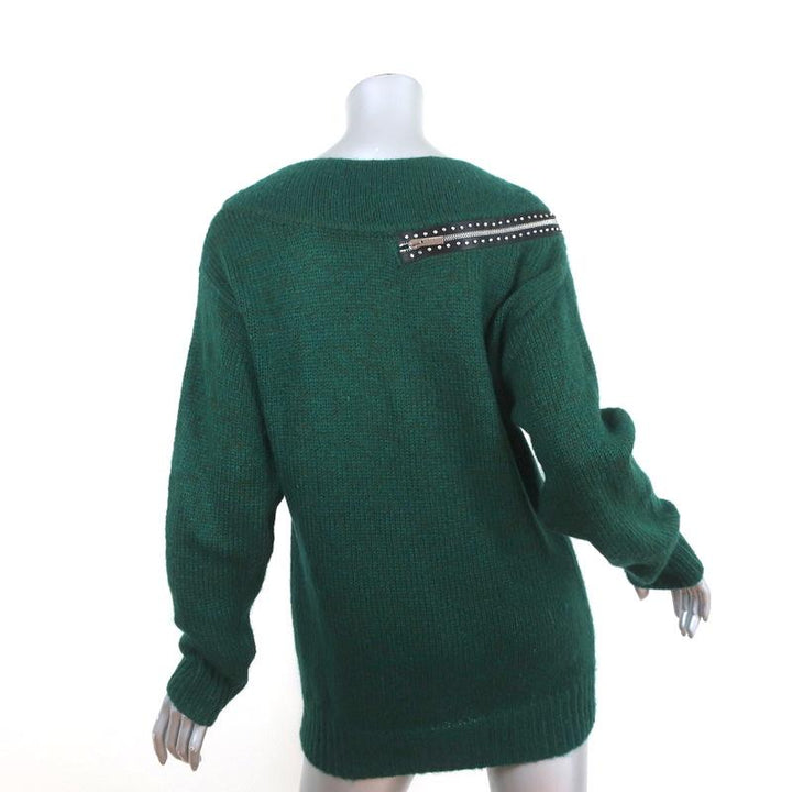 Christopher Kane Zip Sweater Emerald Crystal-Embellished Knit Size Extra Small - Celebrity Owned