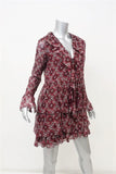 Cinq a Sept Dress Jasmine Red Printed Chiffon Size Extra Long Sleeve Tiered Mini - Celebrity Owned
