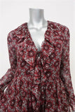 Cinq a Sept Dress Jasmine Red Printed Chiffon Size Extra Long Sleeve Tiered Mini - Celebrity Owned