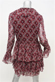 Cinq a Sept Dress Jasmine Red Printed Chiffon Size Extra Long Sleeve Tiered Mini - Celebrity Owned