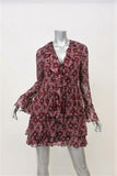 Cinq a Sept Dress Jasmine Red Printed Chiffon Size Extra Long Sleeve Tiered Mini - Celebrity Owned