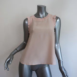Cinq a Sept Lenore Top Pink Ruffle-Trim Silk Size Extra Small Sleeveless Blouse - Celebrity Owned