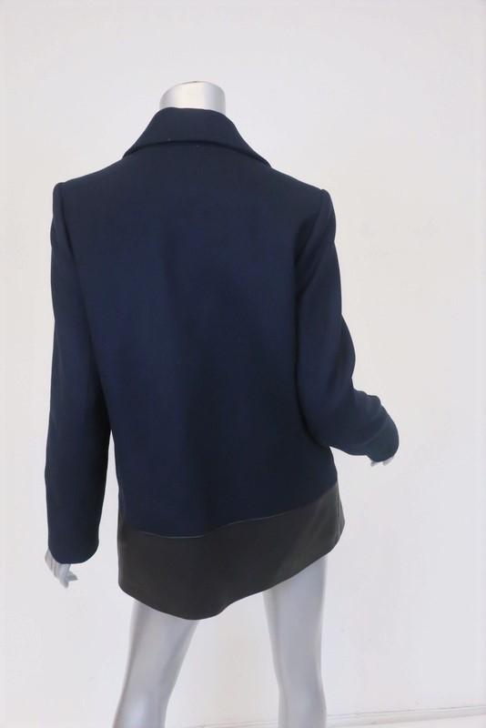 Claudie Pierlot Peacoat Navy Wool Twill &amp; Black Leather Size 38 Toggle Jacket - Celebrity Owned
