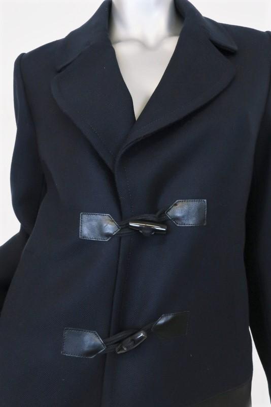 Claudie Pierlot Peacoat Navy Wool Twill &amp; Black Leather Size 38 Toggle Jacket - Celebrity Owned