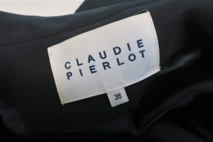 Claudie Pierlot Peacoat Navy Wool Twill &amp; Black Leather Size 38 Toggle Jacket - Celebrity Owned