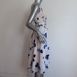 Club Monaco Dress Klarika Very Light Pink/Blue Floral Print Silk Size 00 - Celebrity Owned