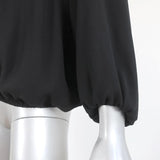 Co Blouse Black Gathered Crepe Size Small Long Sleeve Blouson Top - Celebrity Owned